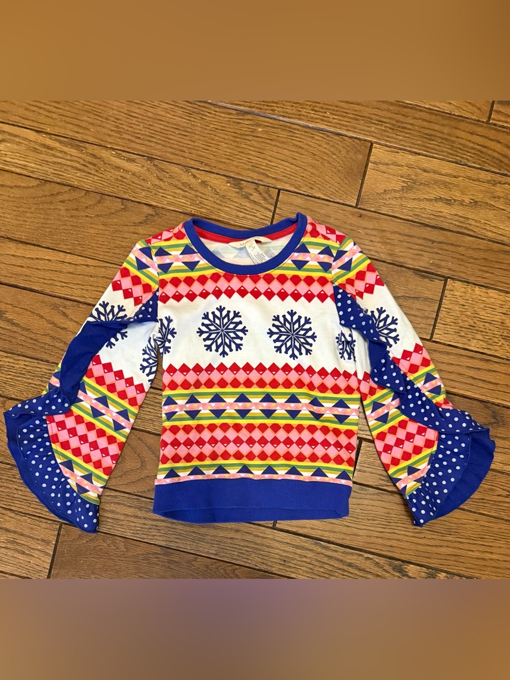 Matilda Jane Girls Snowflake Pullover Colorful Ruffle Sleeve Top Size 4